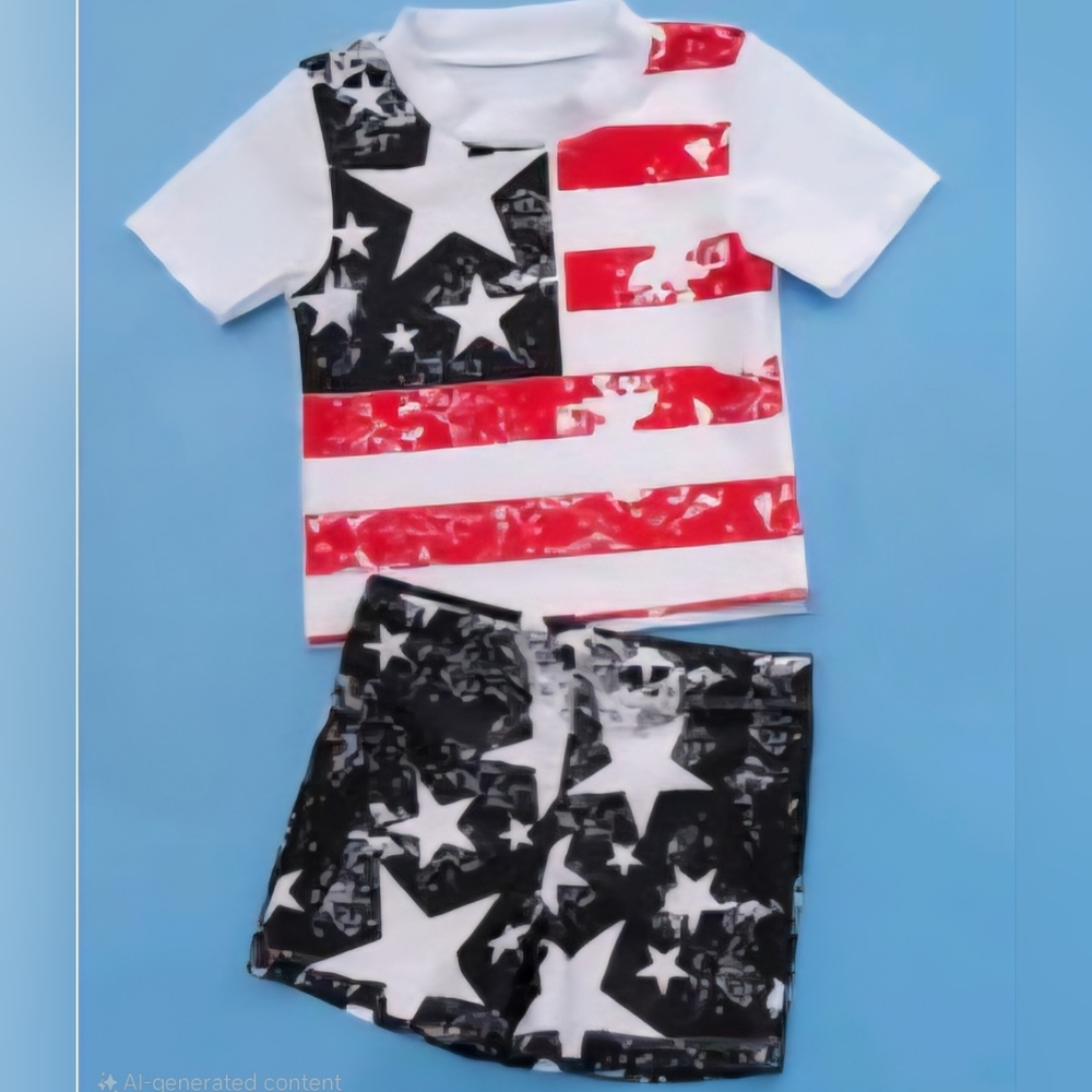Patriotic Star and Stripe Swim Shirt and Swim Trunks